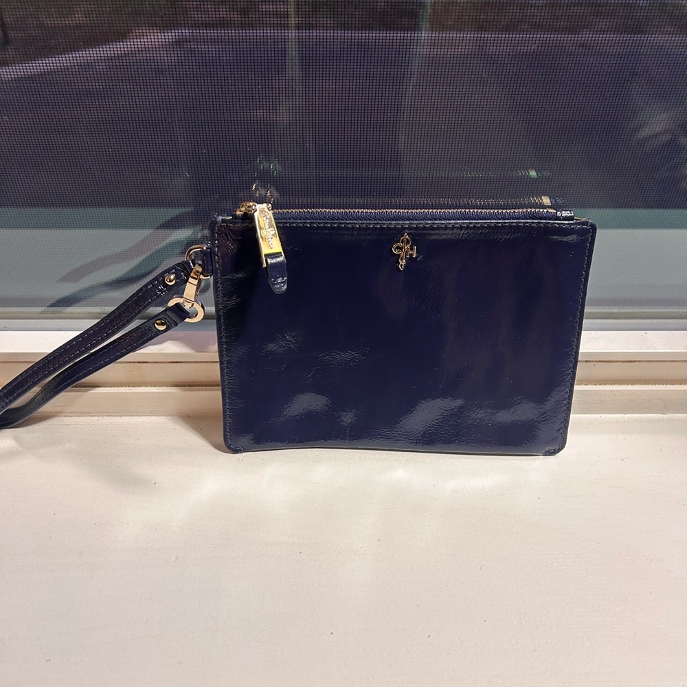 Cole Haan Navy Patent Wristlet Clutch -